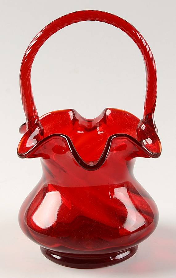 Ruby (Newer) #3131 Spiral Optic 8" Basket by Fenton-1
