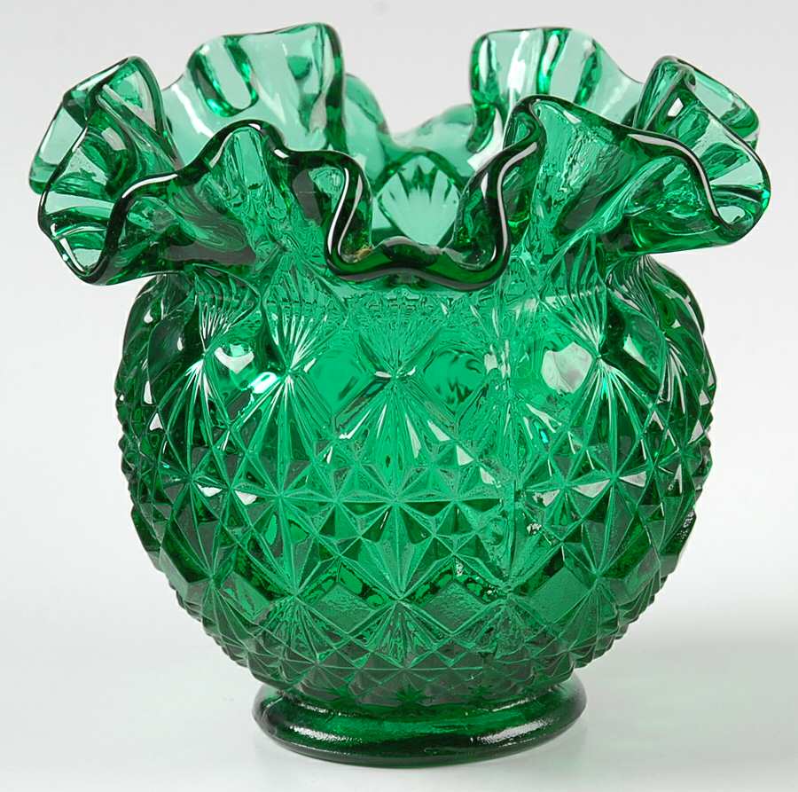 Holiday Green 4" Double Crimped Vase by Fenton-1
