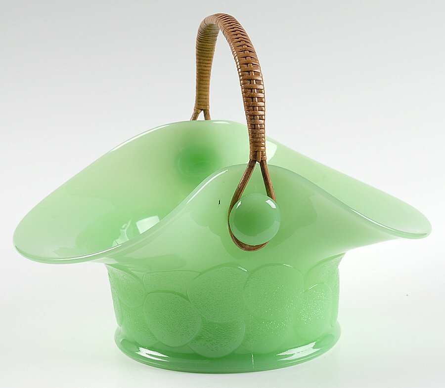 Jade Green (Older) #1681 Big Cookies 4" Basket with Handle by Fenton-1