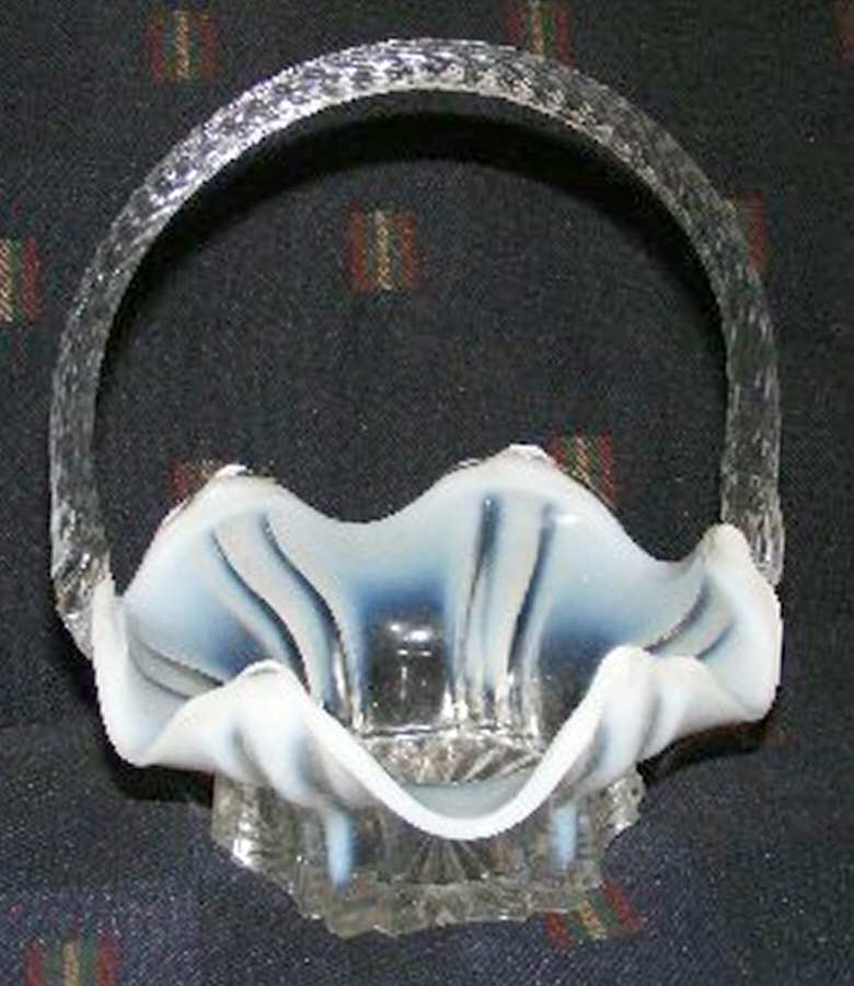 French Cream (French Opalescent) #9544 Vulcan 8" Basket by Fenton-1