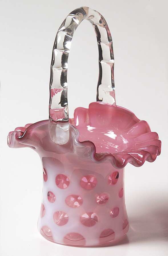 Cranberry Opalescent #DS503 Coin Dot 6" Basket by Fenton-1
