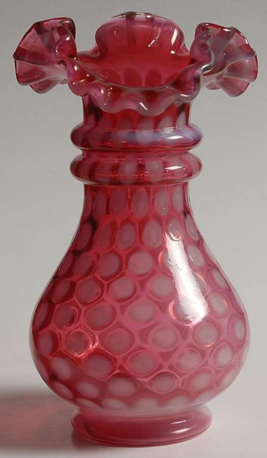 Cranberry Opalescent 6" Crimped Vase by Fenton-1