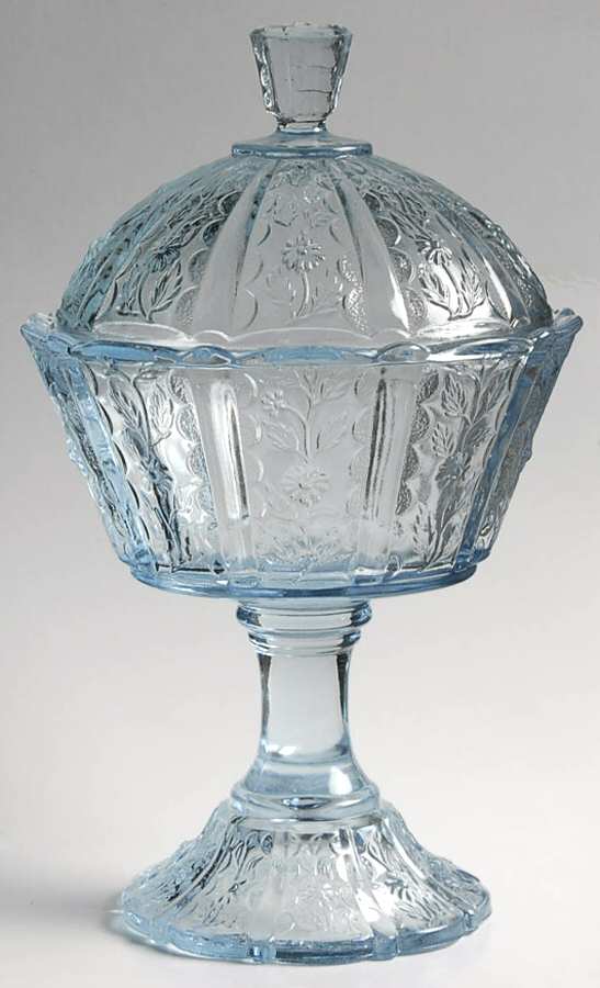 Forget Me Not Blue Footed Candy Dish & Lid by Fenton-1