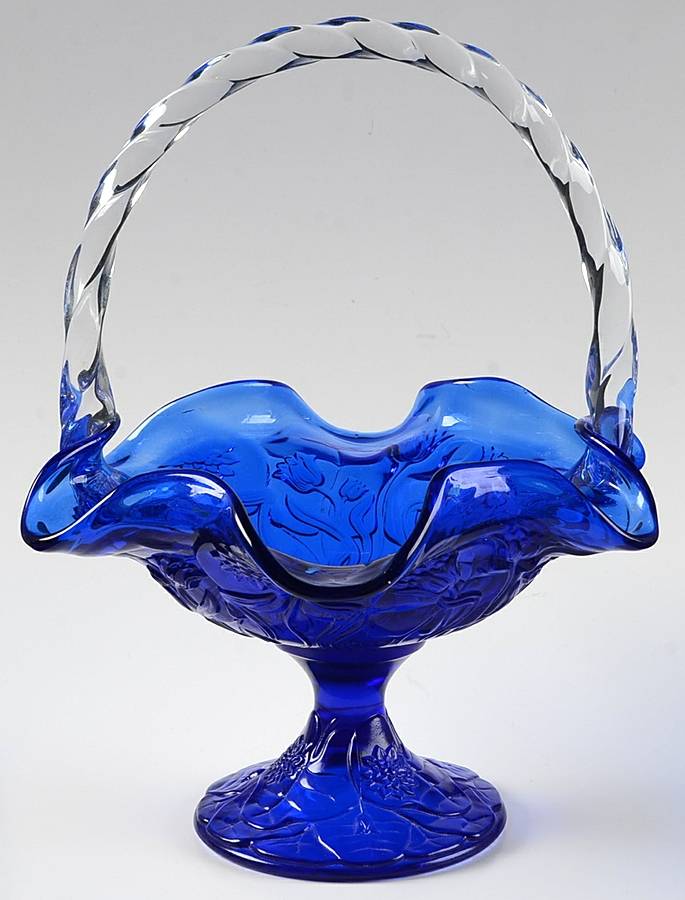Cobalt #8433 Water Lily 9"-10" Basket by Fenton-1