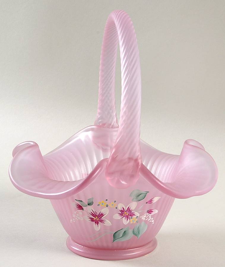 Daisy on Empress Rose Satin #2787 Fine Ribbed 7" Basket by Fenton-1