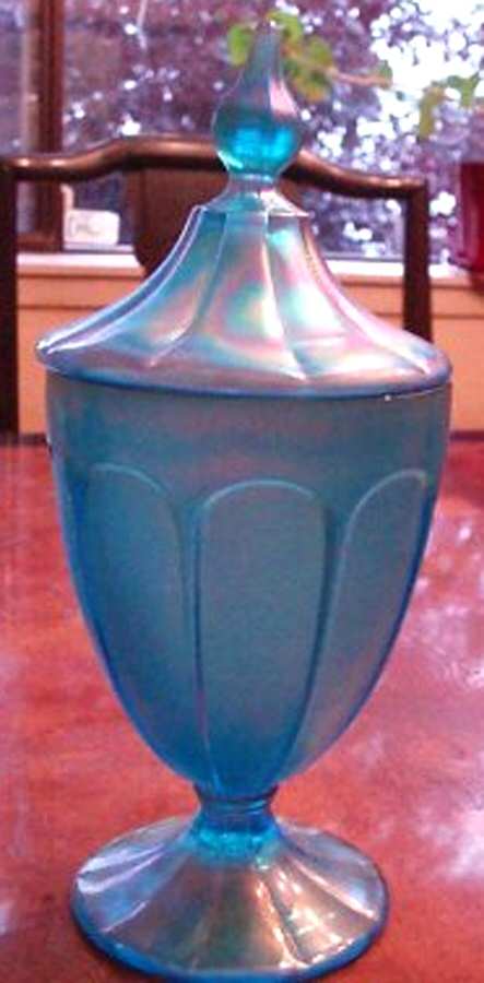 Celeste Blue Stretch (1995 Anniversary) Candy Jar & Lid by Fenton-1