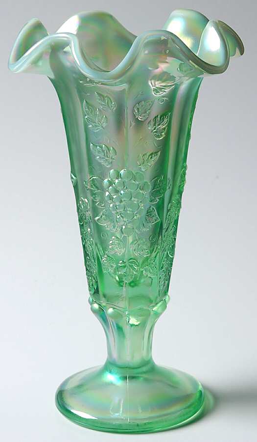 Willow Green Opalescent 8" Footed Vase by Fenton-1