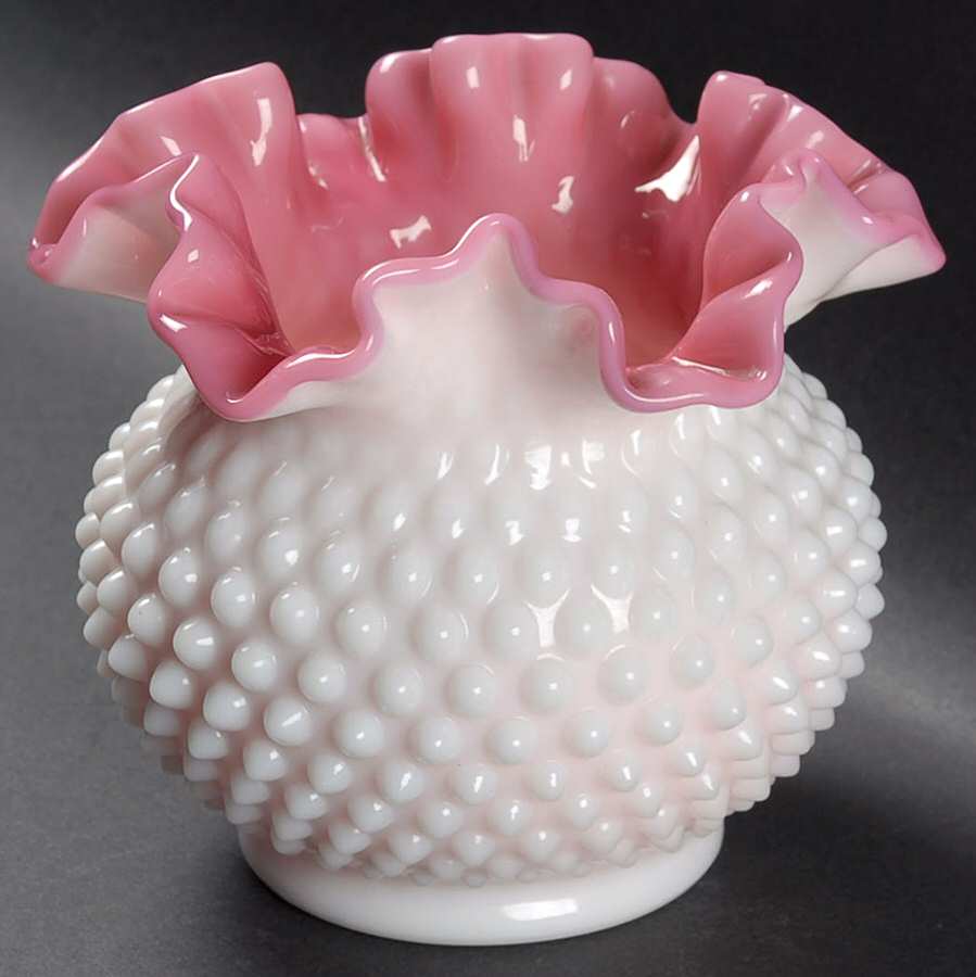Hobnail Peach Blow 5" Double Crimped Vase by Fenton-1