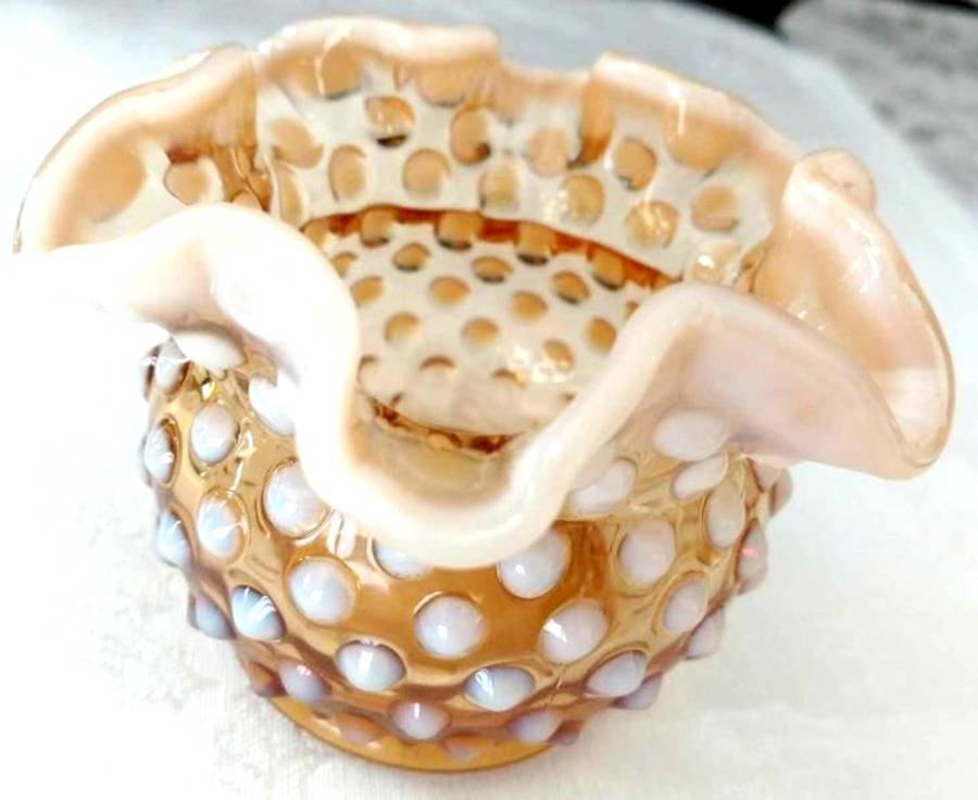 Hobnail Cameo (Opalescent) 4" Double Crimped Vase by Fenton-1