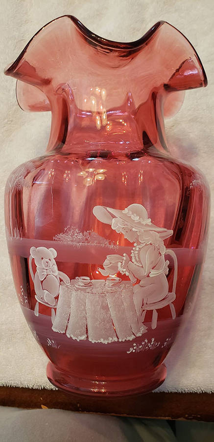 Mary Gregory Cranberry #1616 10" Vase by Fenton-1