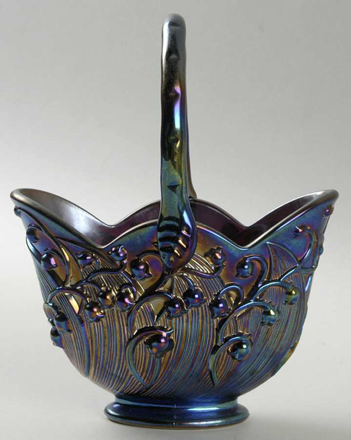 Amethyst Carnival Original Formula (Newer) #8437 Lily of the Valley 7" Basket by Fenton-1