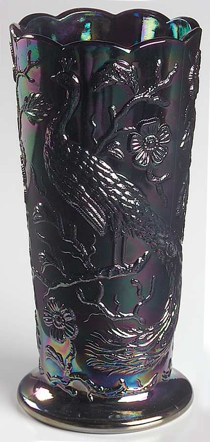 Amethyst Carnival Original Formula (Newer) #8257 8" Peacock Vase by Fenton-1