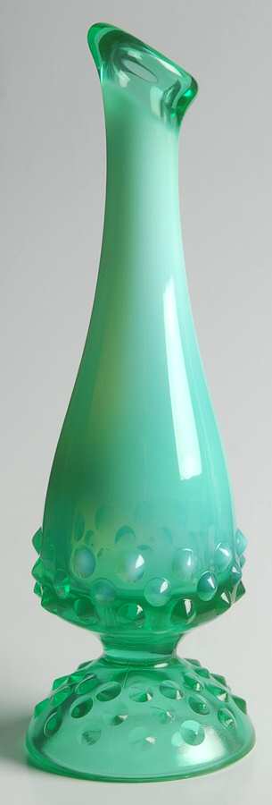 Hobnail Green (Opalescent, Bluish Green) 7" Bud Vase by Fenton-1