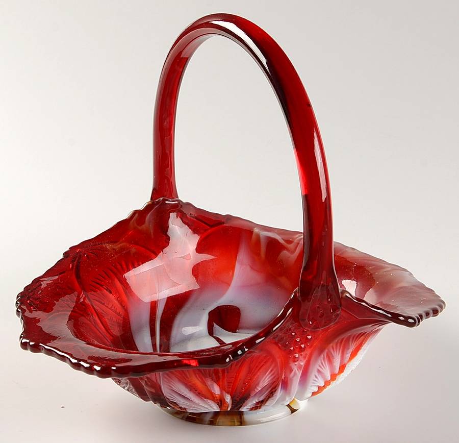 Ruby Marble #8635 Regency 8" Basket by Fenton-1