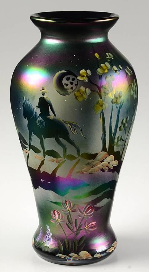 Qvc Exclusives #C1693 9" Ghost Rider Vase by Fenton-1