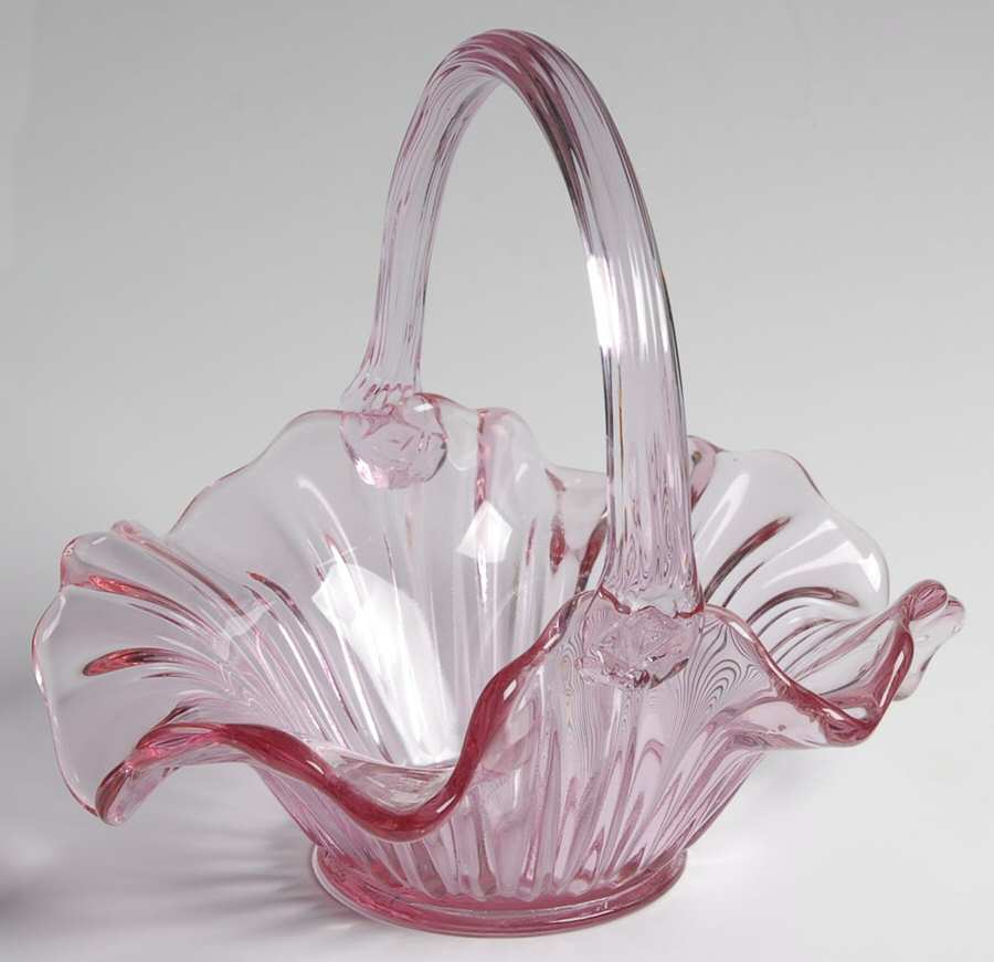 Empress Rose (Transparent) #6630 Ribbed 8" Basket by Fenton-1