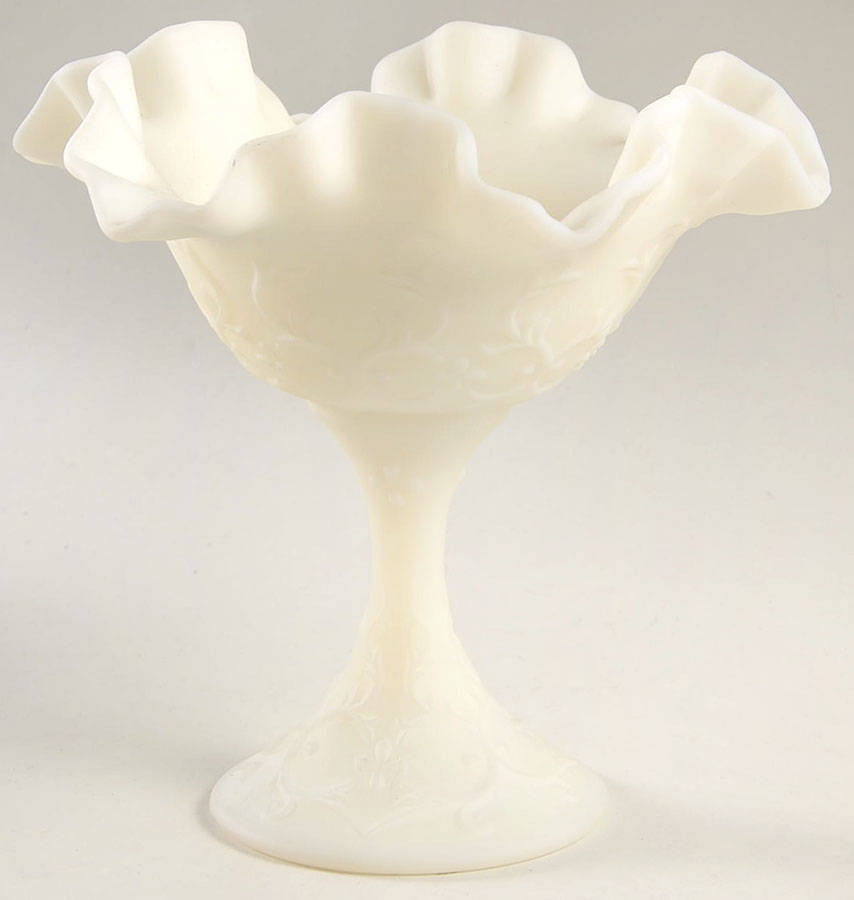 White Satin Round Compote (Height X Width) by Fenton-1