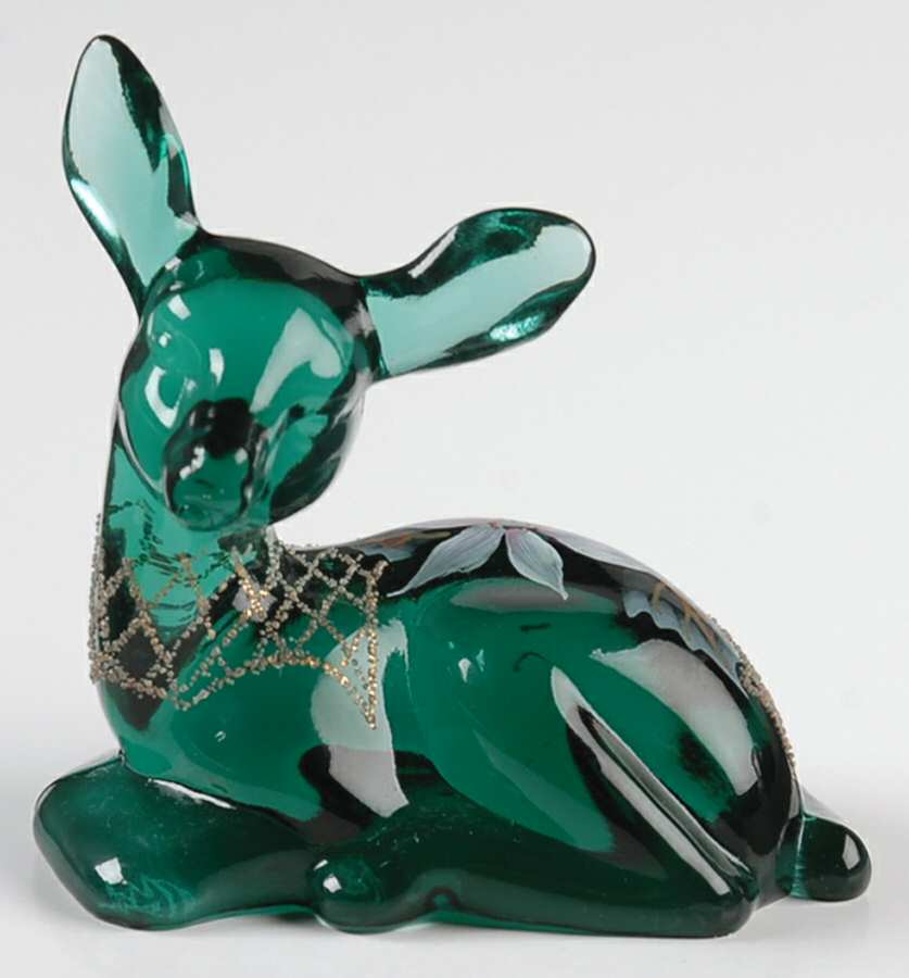 Spruce Green Hand Painted #5160 Fawn Deer by Fenton-1