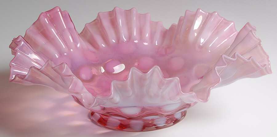 Opalescent Dot Cranberry 13" Round Double Crimped Bowl by Fenton-1