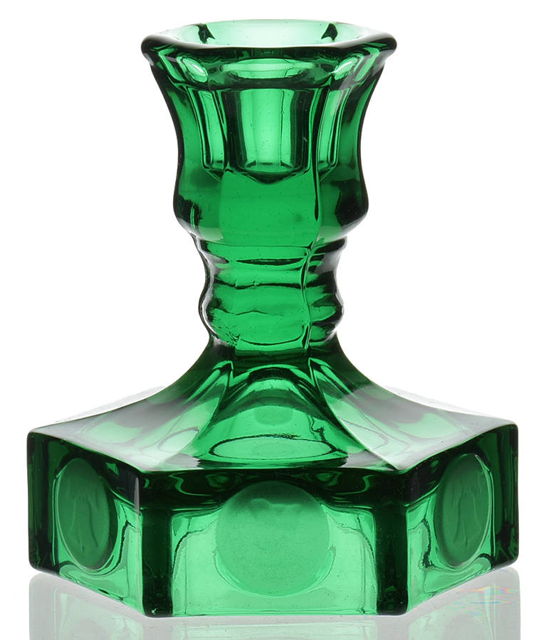 Coin Glass Emerald Green (Newer, Stem 1372) Single Light Candlestick by Fostoria-1