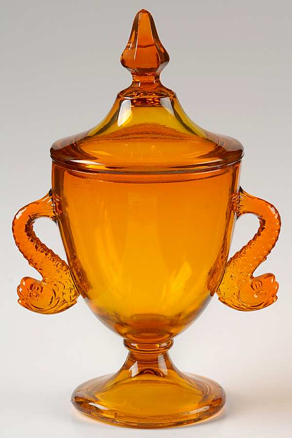 Dolphin Tangerine 1 Lb Candy Jar & Lid by Fenton-1