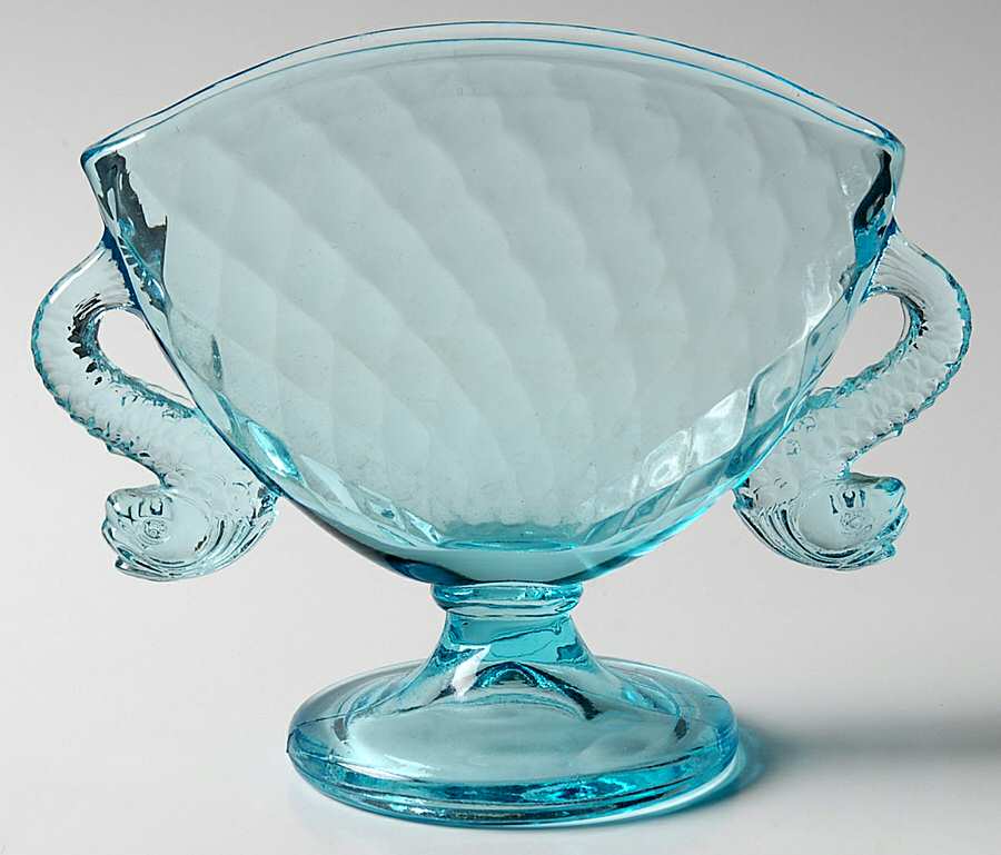 Dolphin Aquamarine 6" Fan Vase by Fenton-1