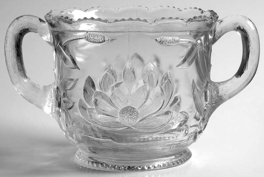 Waterlily and Cattails Clear Open Sugar by Fenton-1