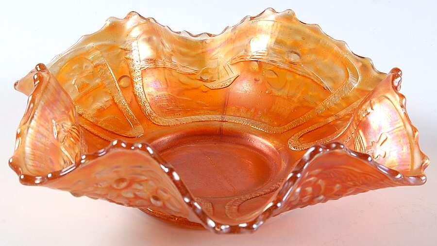 Sail Boats Marigold (Carnival) 6" Round Crimped Bowl by Fenton-1