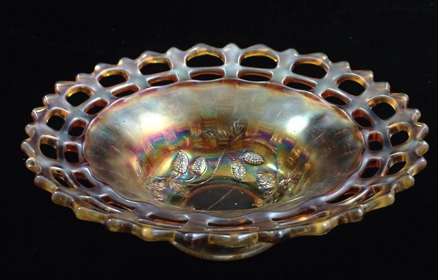 Blackberry Marigold (Carnival) 7" Round Footed Flared Bowl by Fenton-1