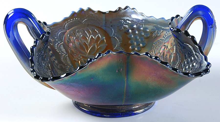Lotus and Grape Blue (Carnival) 2 Handled Bon Bon by Fenton-1
