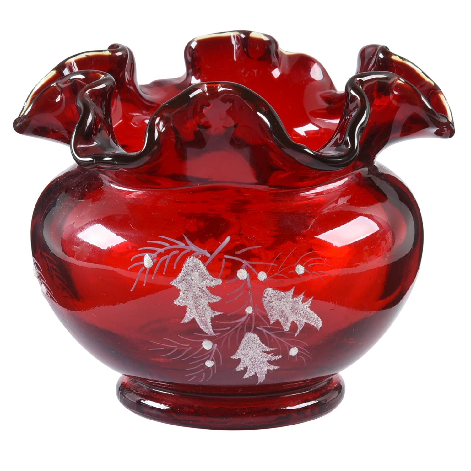 Ruby Holly 3" Double Crimped Vase by Fenton-1