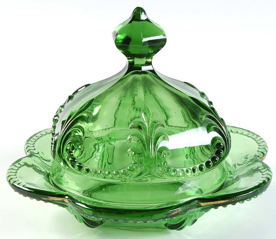Priscilla Emerald Green Round Covered Butter by Fostoria-1