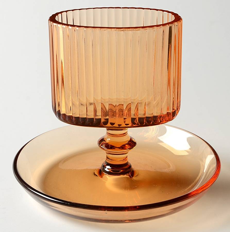 2351 Amber Stemmed Cigarette with Attached Ashtray by Fostoria-1