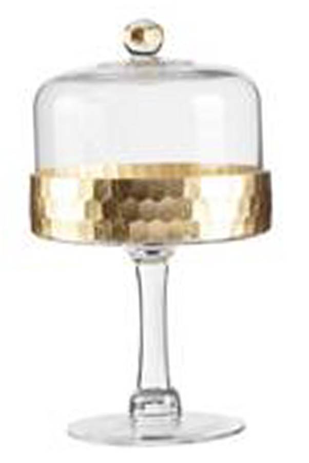 Daphne Gold Round Cake Stand & Dome by Fitz and Floyd-1