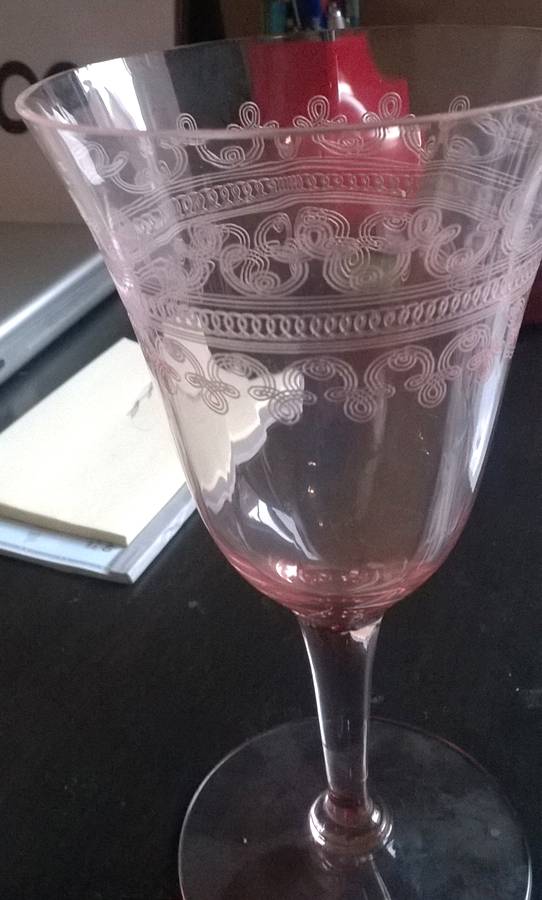 Large Cloverleaf Pink Water Goblet by Fostoria-1