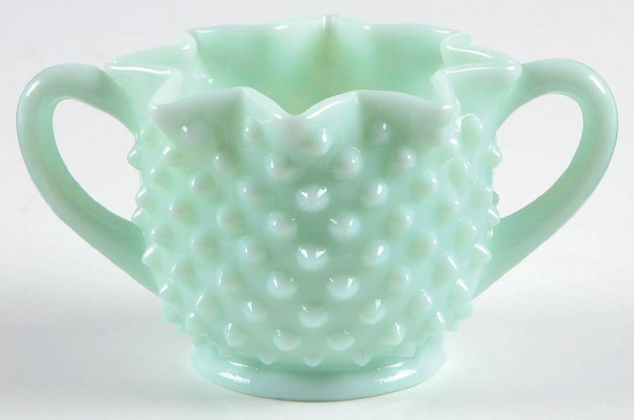 Hobnail Green (Pastel) Star Shape Open Sugar by Fenton-1