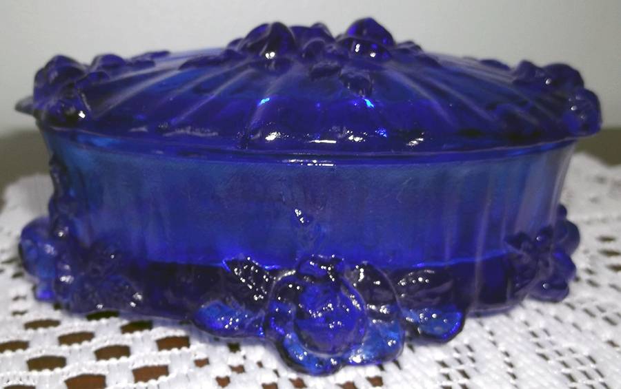 Rose Cobalt Trinket Box with Lid by Fenton-1