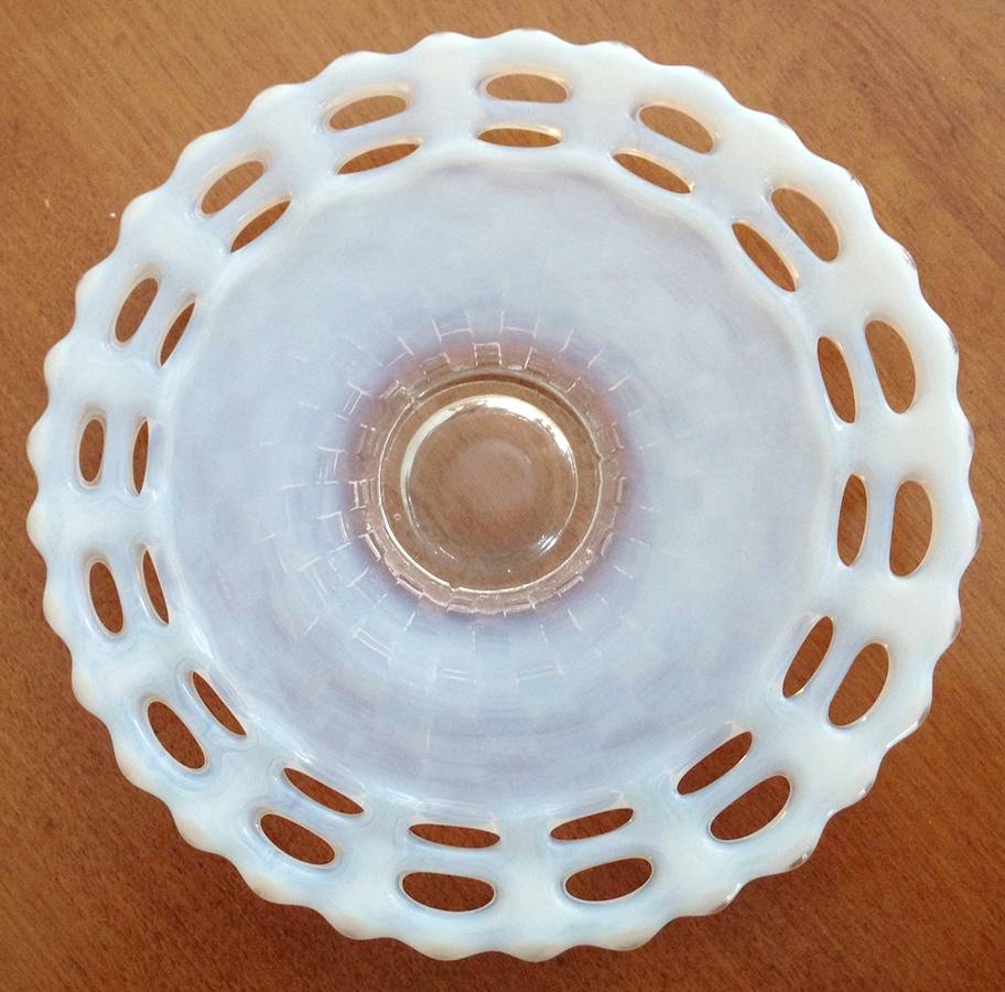 Basket Weave W-Open Edge-White Op Footed Plate by Fenton-1