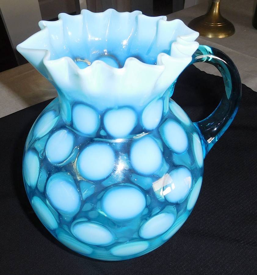 Coin Spot Blue Opalescent Pitcher by Fenton-1
