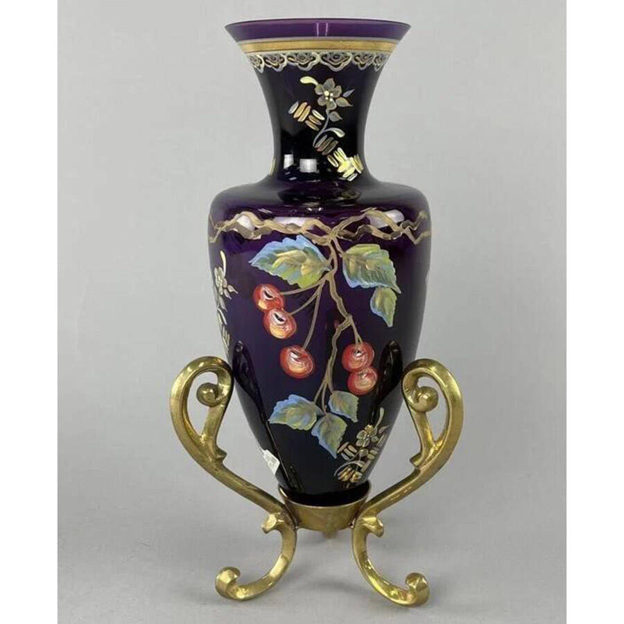 Connoisseur Collection (1992-1999) 11" Flower Vase with Metal Base by Fenton-1
