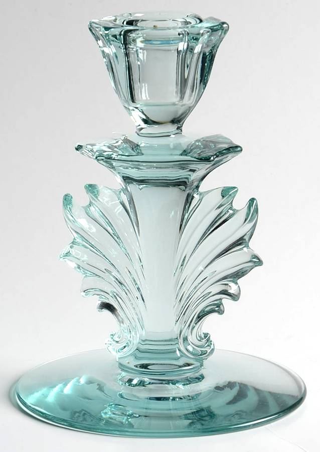 Baroque Green 5" Candlestick (Baroque Shape) by Fostoria-1