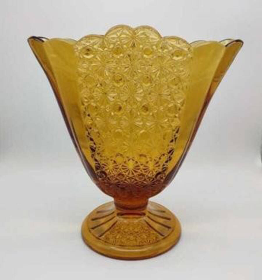 Daisy and Button Vaseline 8" Fan Vase by Fenton-1