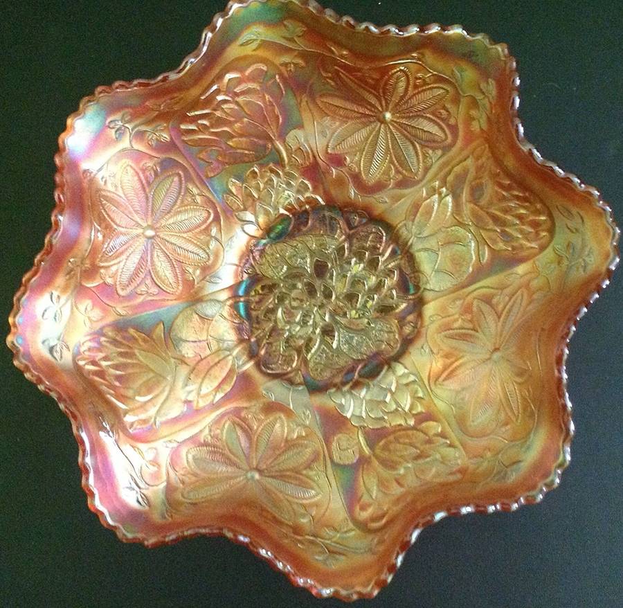 Water Lily Marigold 10" 3-Toed Footed Bowl by Fenton-1