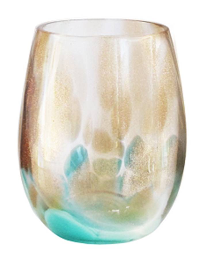 Simone Teal and Gold Stemless Water Goblet by Fitz & Floyd-1