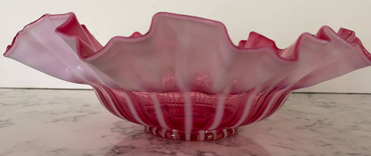 Rib Optic Cranberry 10" Round Crimped Bowl by Fenton-1