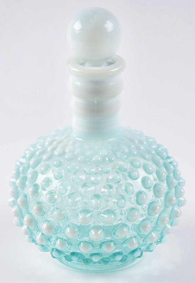 Hobnail Blue-Green Opalescent Cologne Bottle & Stopper by Fenton-1