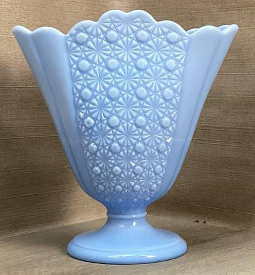 Daisy & Button Blue Pastel 9" Fan Vase by Fenton-1