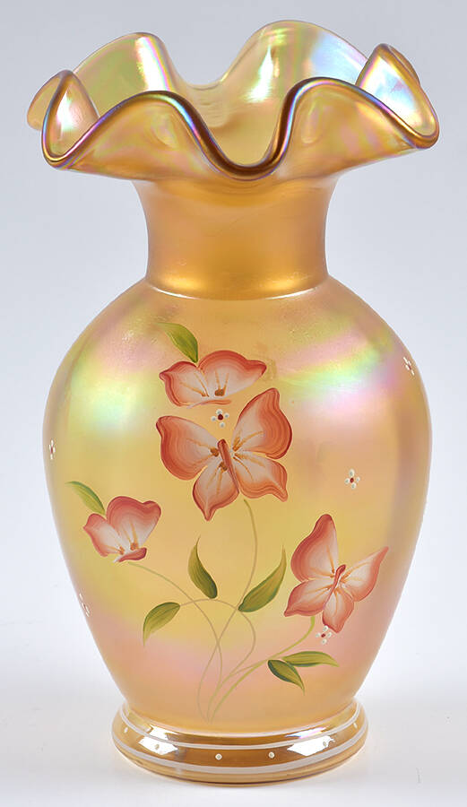 Butterfly Garden on Gold 8" Flower Vase by Fenton-1