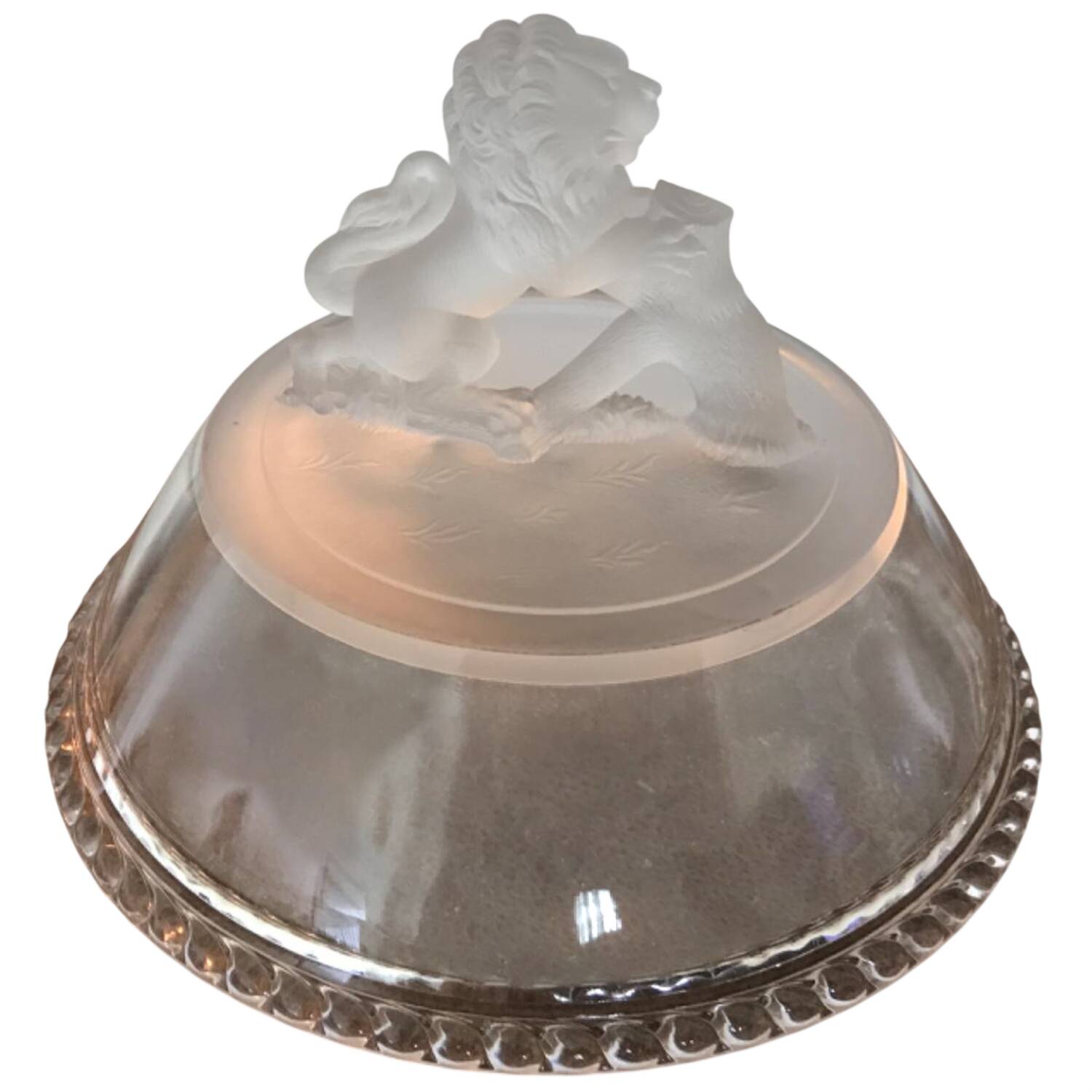 Lion Clear Lid for 14' Tall Compote by Gillinder-1