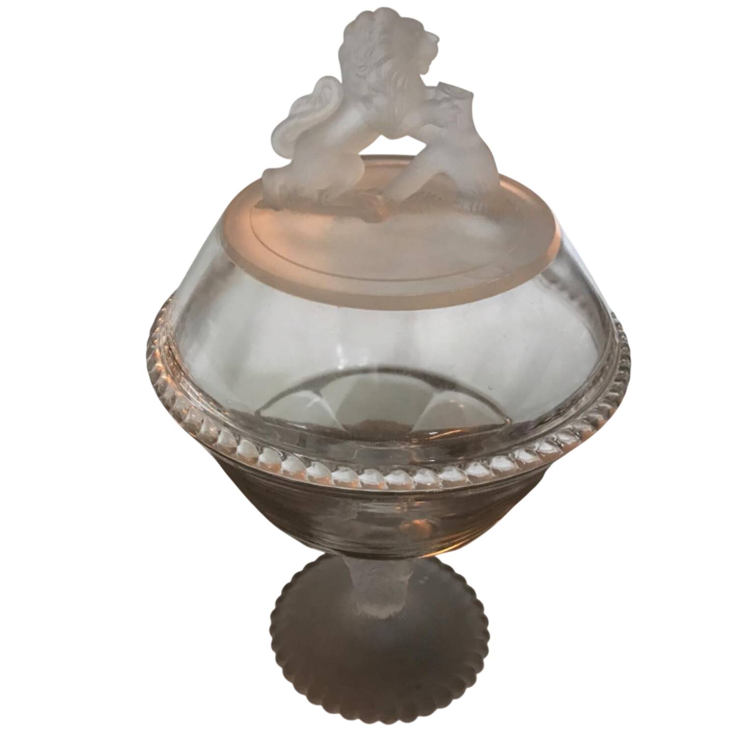 Lion Clear 14" Tall Compote & Lid by Gillinder-1